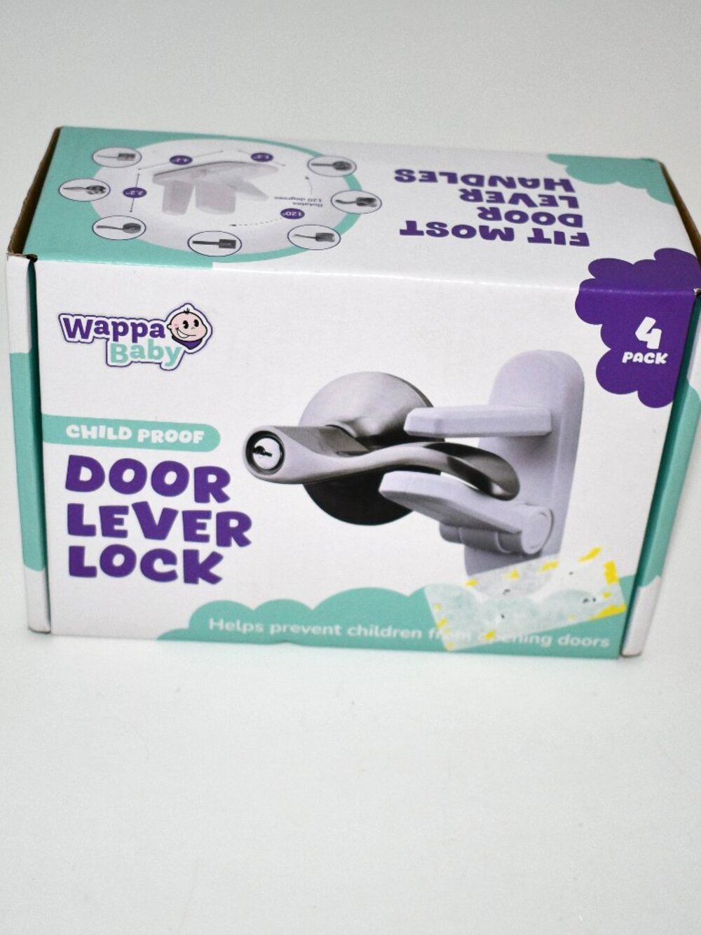 Wappa Baby Door Lever Locks, 4 Pack, Child Safety Door Handle Locks, White, NWT